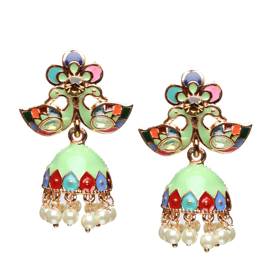 bindhani parrot green multicolor small peacock jhumki earrings women teenage girls