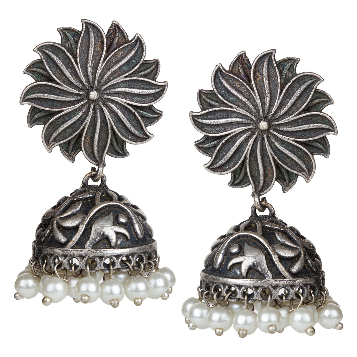 bindhani pearls beads oxidised jhumki earrings for women girls