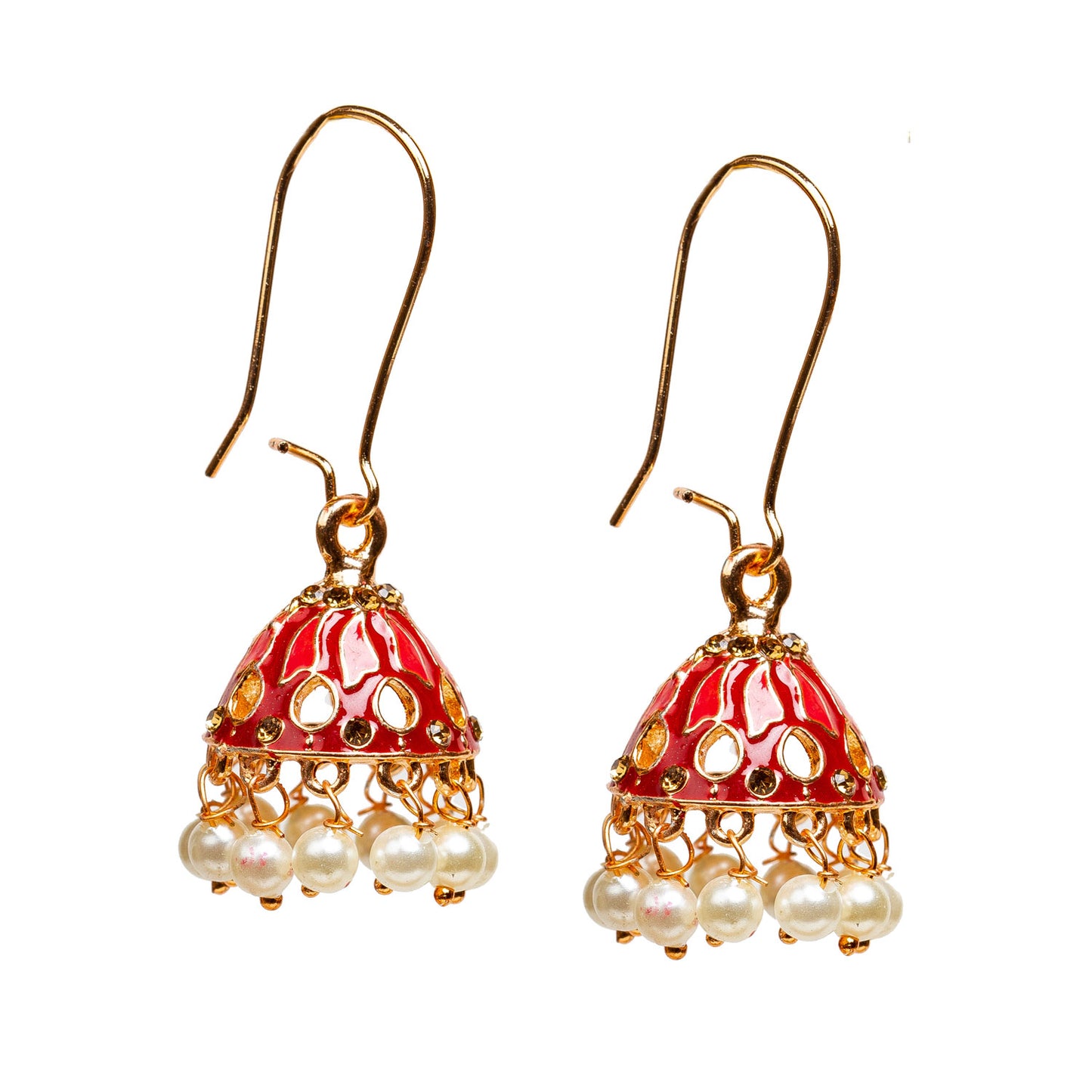 bindhani red gold plated pearl meenakari jhumki for women girls
