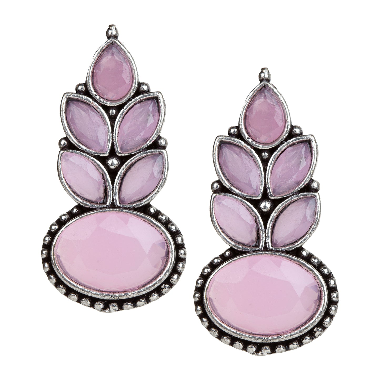 bindhani silver plated light pink stone studs earrings for women girls