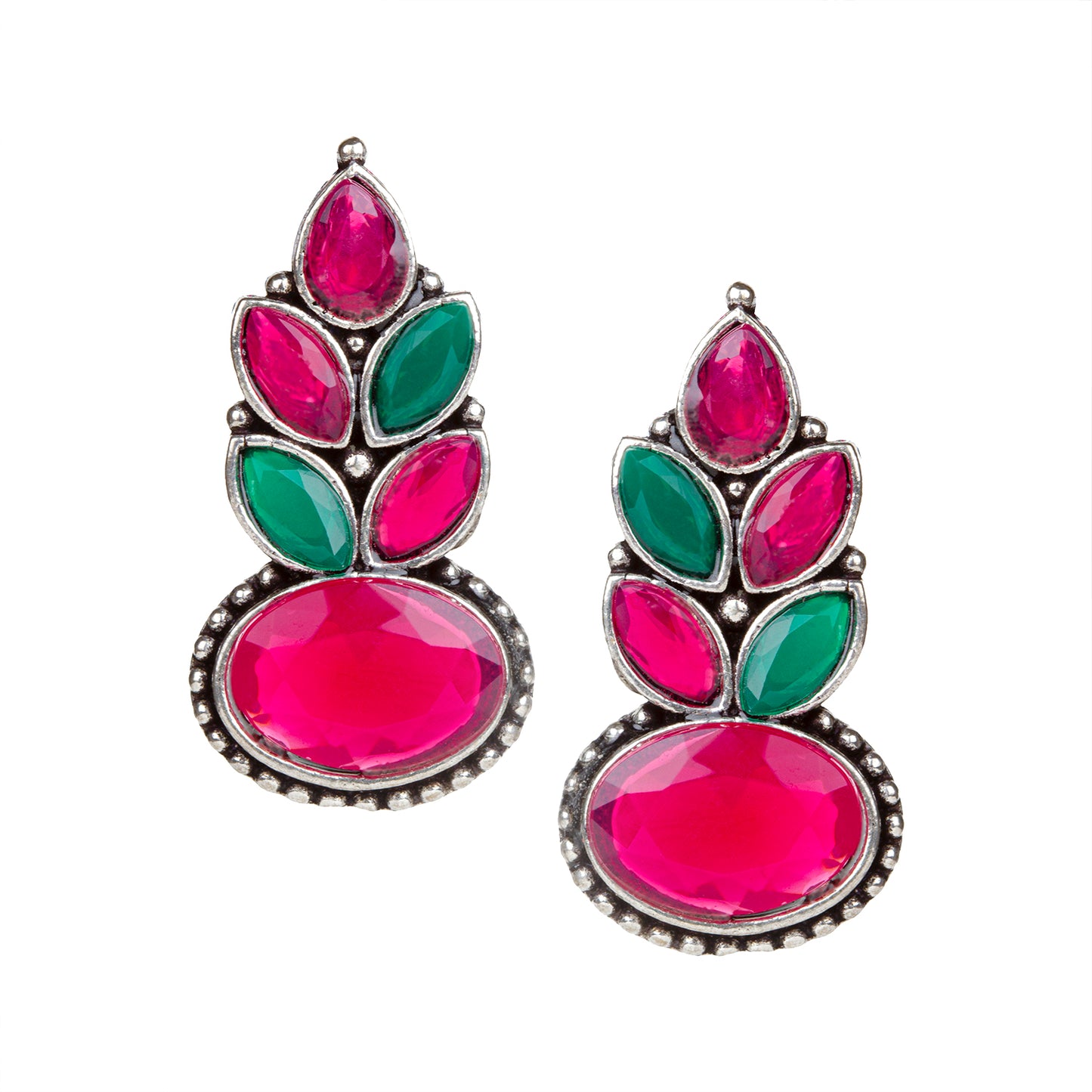 bindhani silver plated maroon green stone studs earrings for women girls