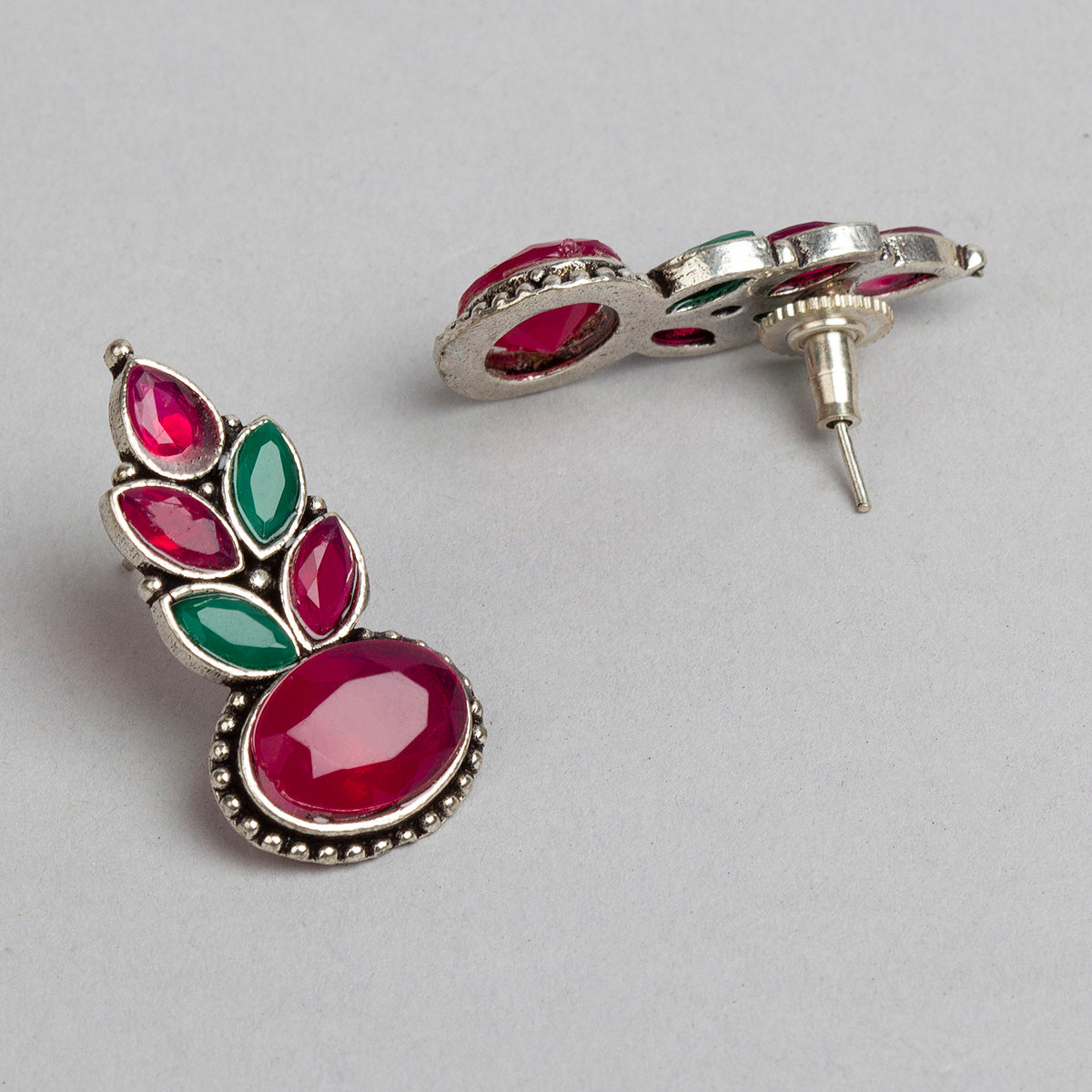 bindhani silver plated maroon green stone studs earrings for women girls