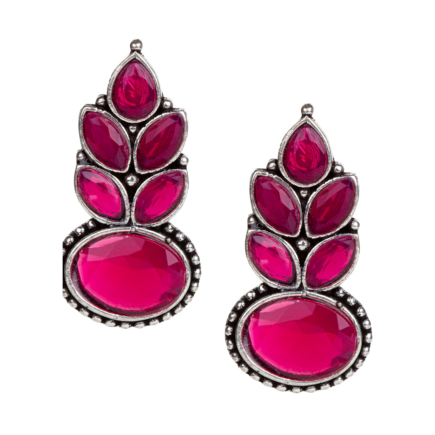 bindhani silver plated pink stone studs earrings for women girls