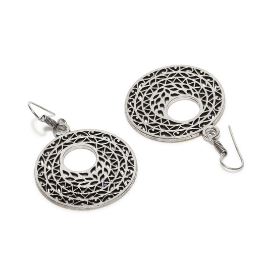 bindhani silver plated round oxidised earrings for women and teenage girls