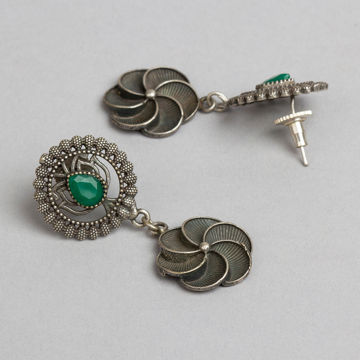bindhani silver toned green stone oxidised earrings women girls