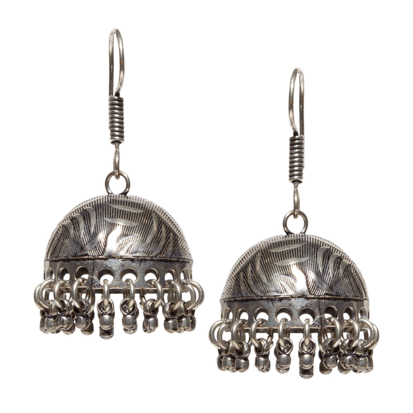 bindhani silver toned hand hammered oxidized german silver jhumki earrings for women and girls