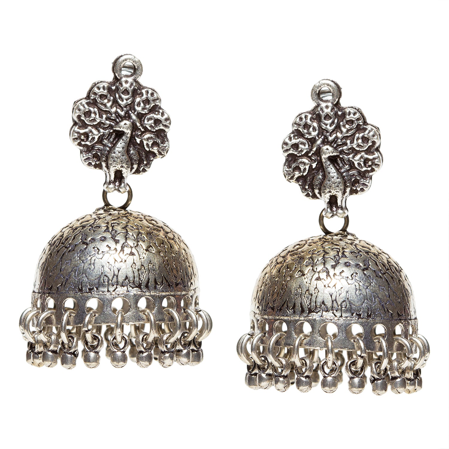 Buy Bindhani Women's Dancing Peacock Oxidised Jhumka Earrings