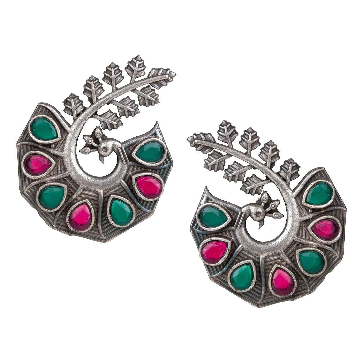 bindhani silver toned maroon green stone oxidised earrings for women girls