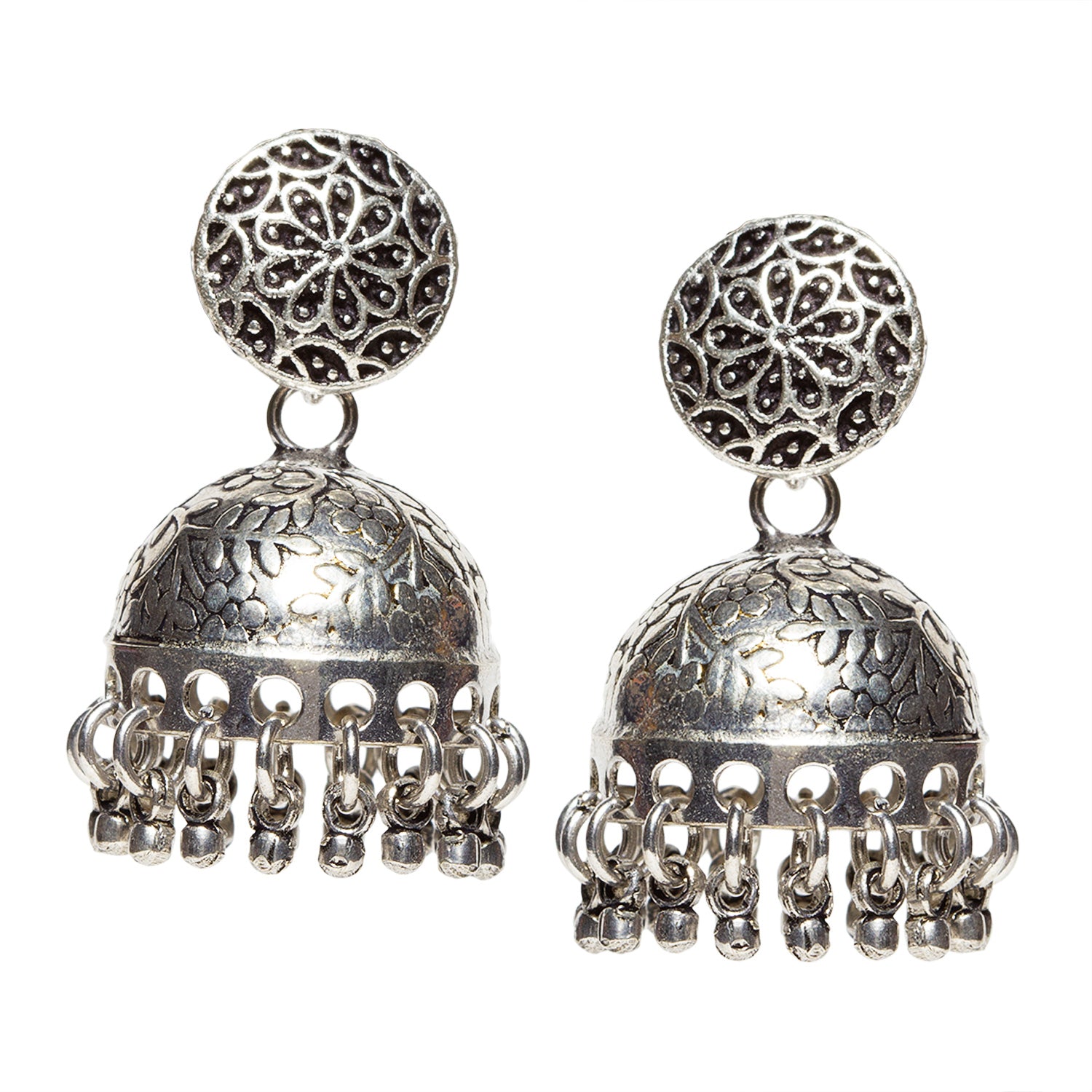 Buy Bindhani Women's Silver-Plated Small Oxidised Earrings
