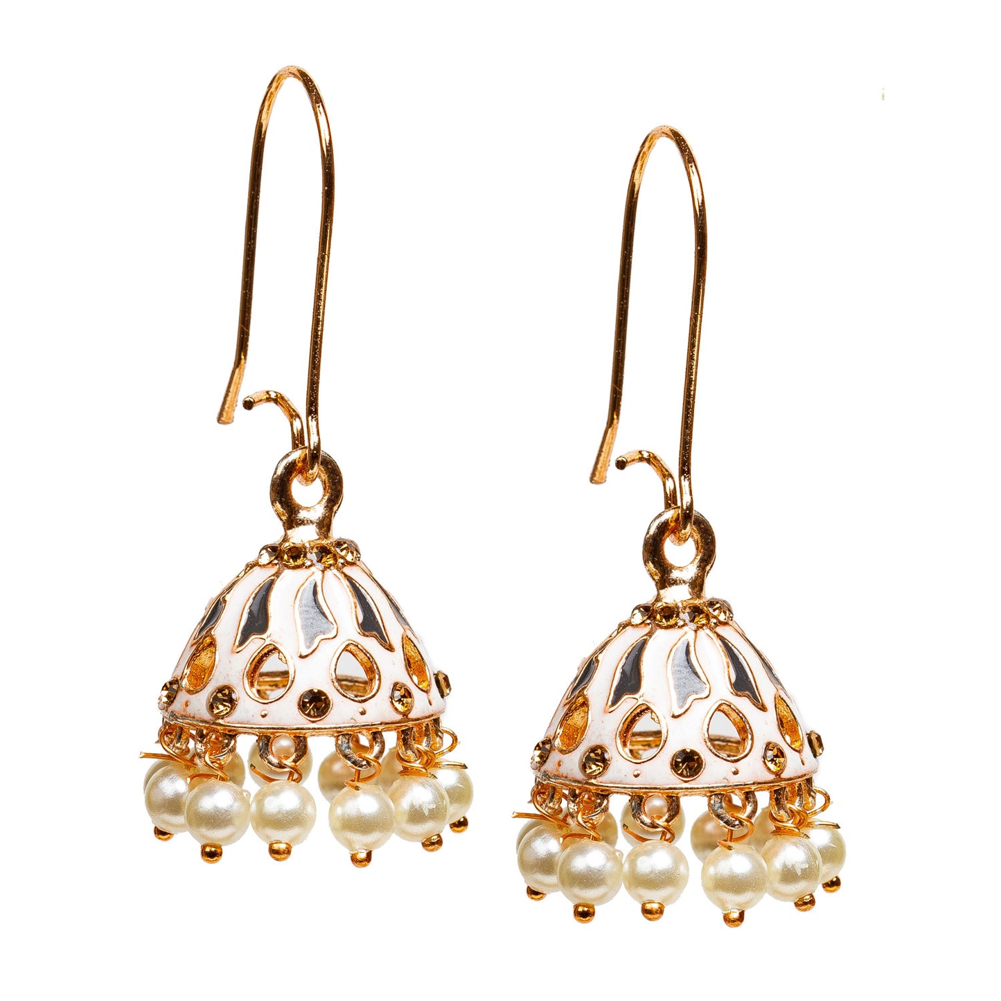 bindhani white gold plated pearl meenakari jhumki for women girls