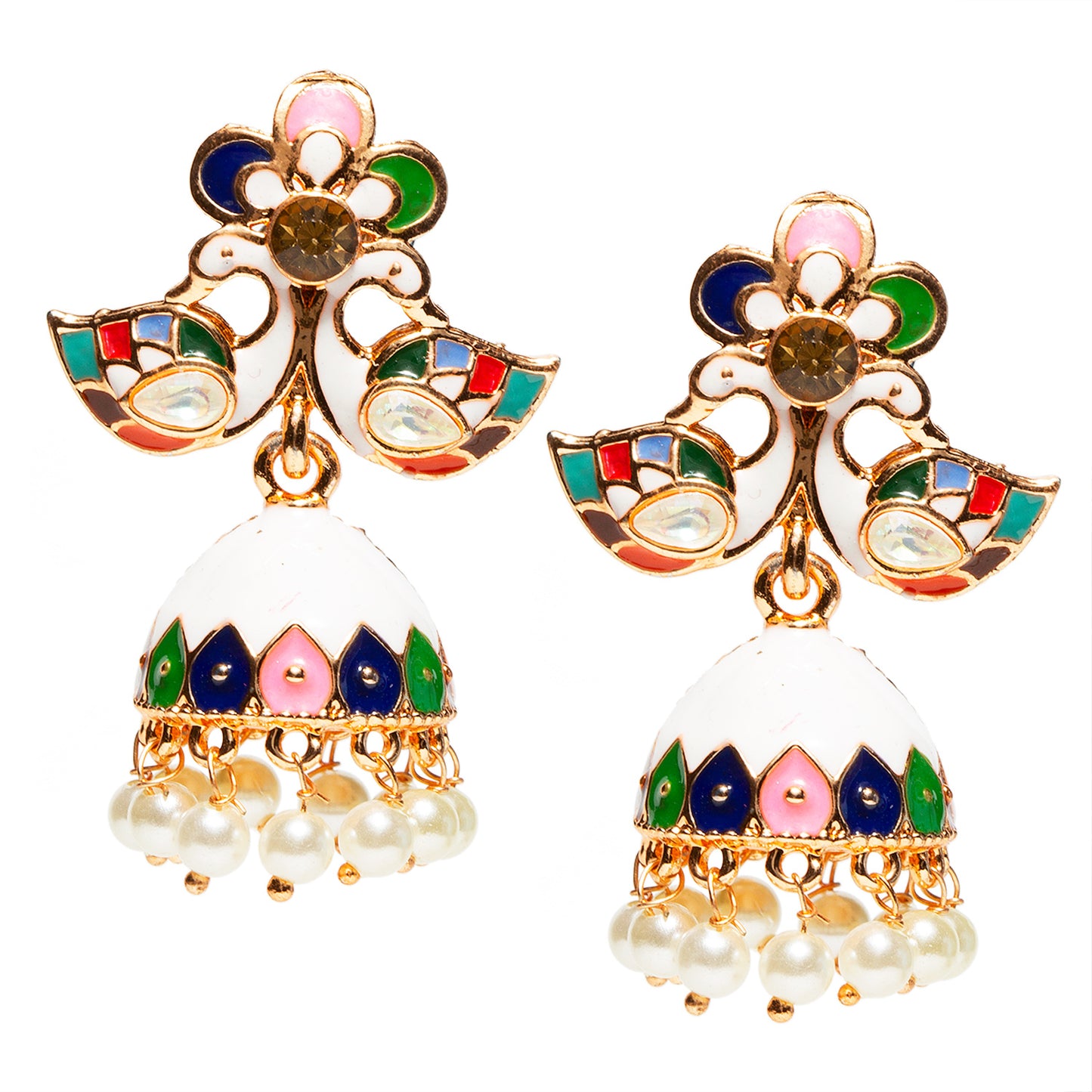 bindhani white multicolor small peacock jhumki earrings women teenage girls