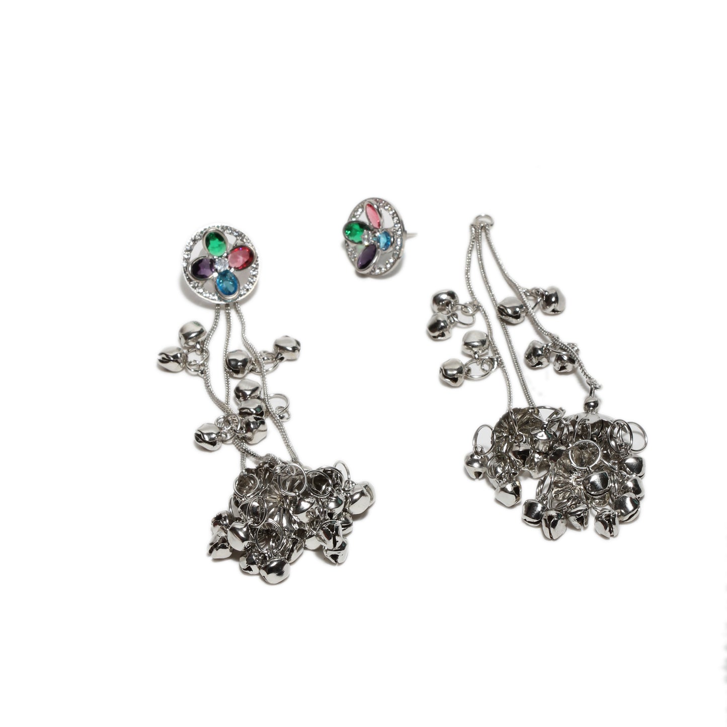 Bindhani silver toned long kashmiri earrings with stud for women