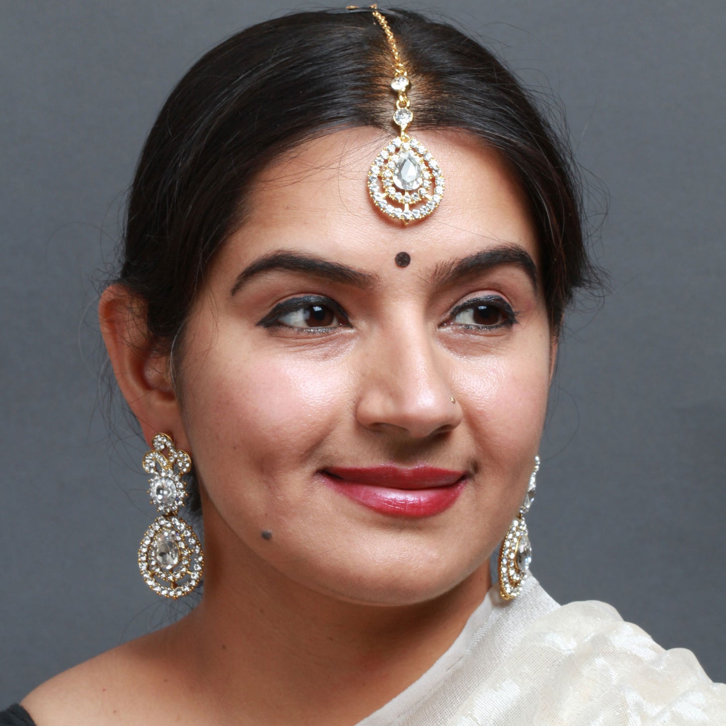 Bindhani Indian Gold Plated Stone Earrings And Tikka Set For Women