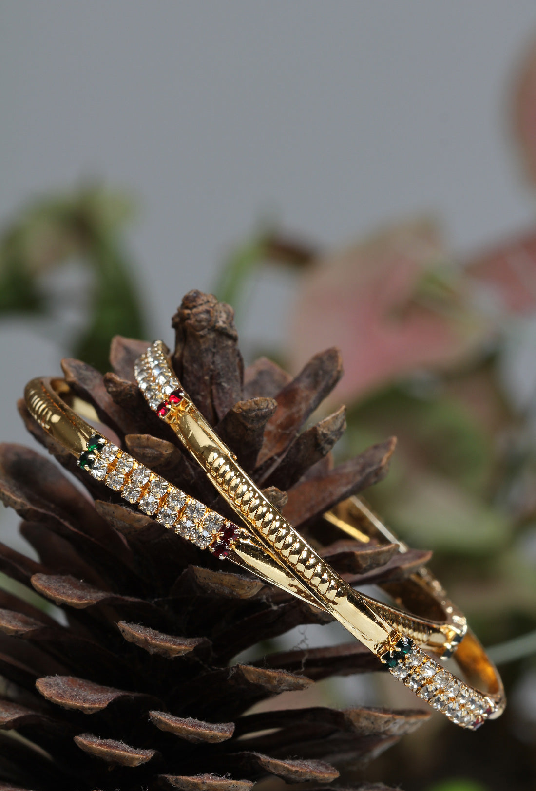 bindhani gold plated maroon green white stone bangle set for women girls