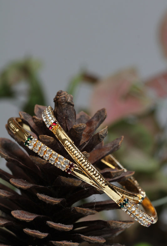 bindhani gold plated maroon green white stone bangle set for women girls