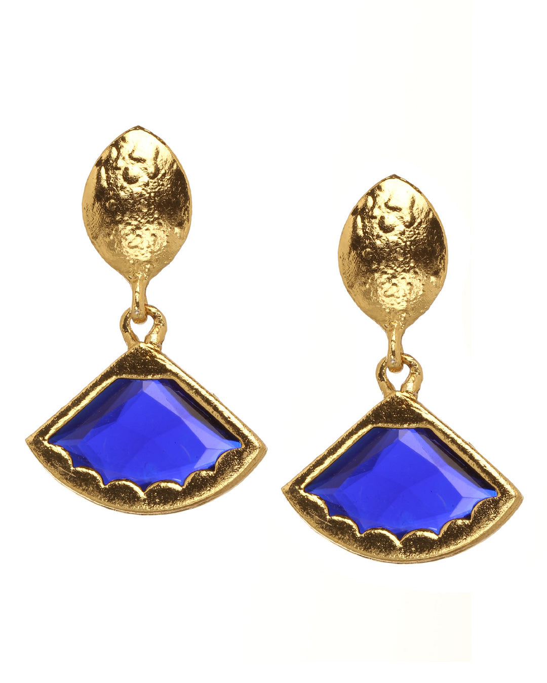 Bindhani gold plated blue stone gold toned earrings secured with post back closure for women and girls
