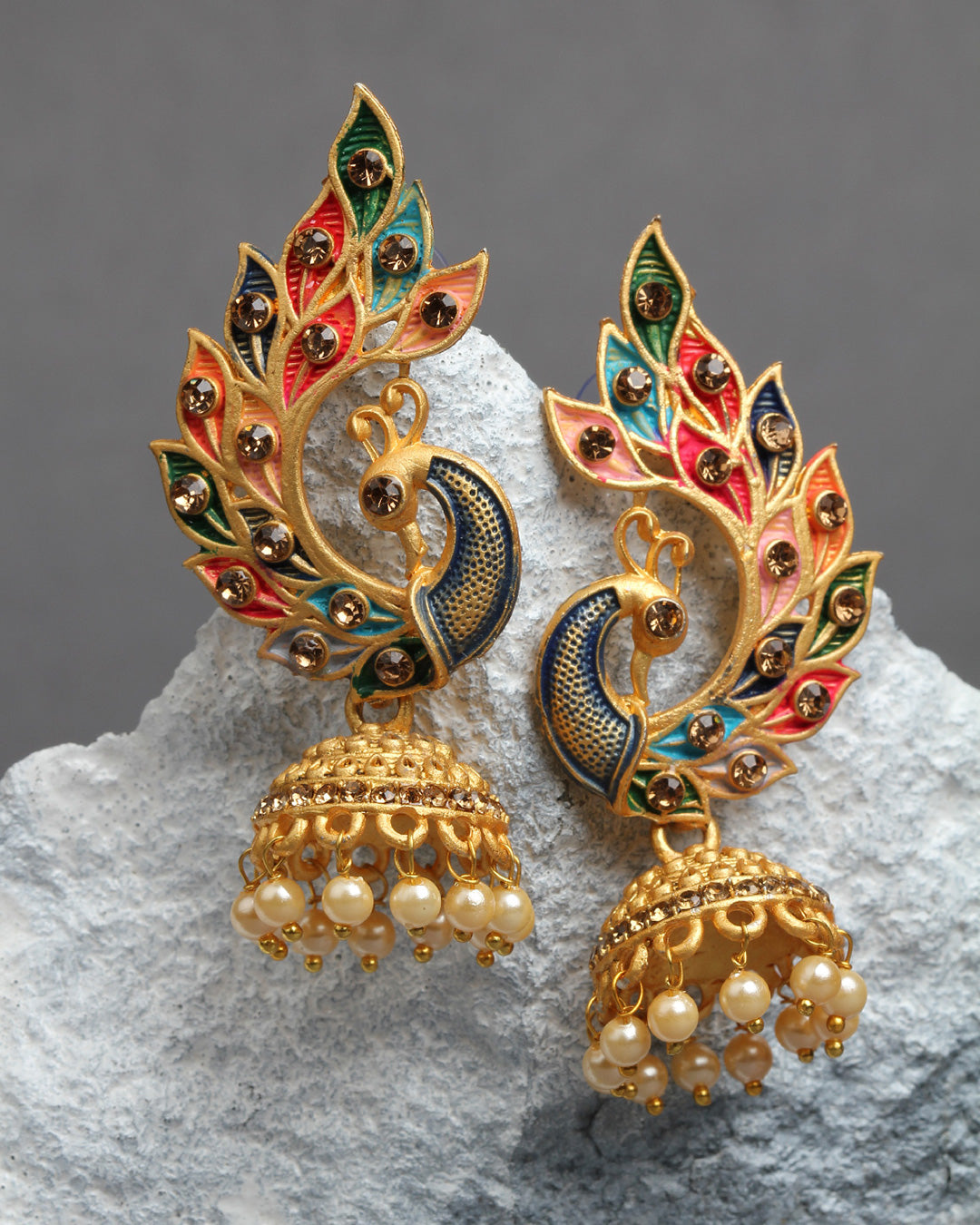 Shop Bindhani Women's Ethnic Multicolor Meenakari Peacock Earrings