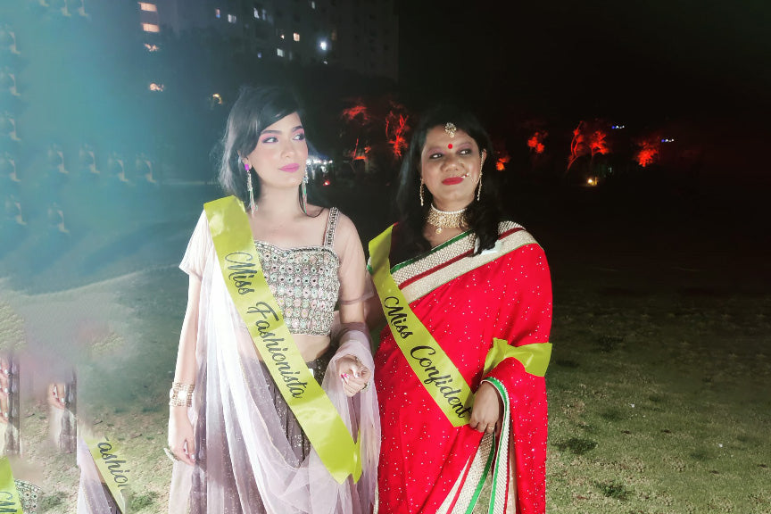 Ambalika Singh bindhani customer winner for miss confident with wedding jewellery set with red saree and bindhani nath