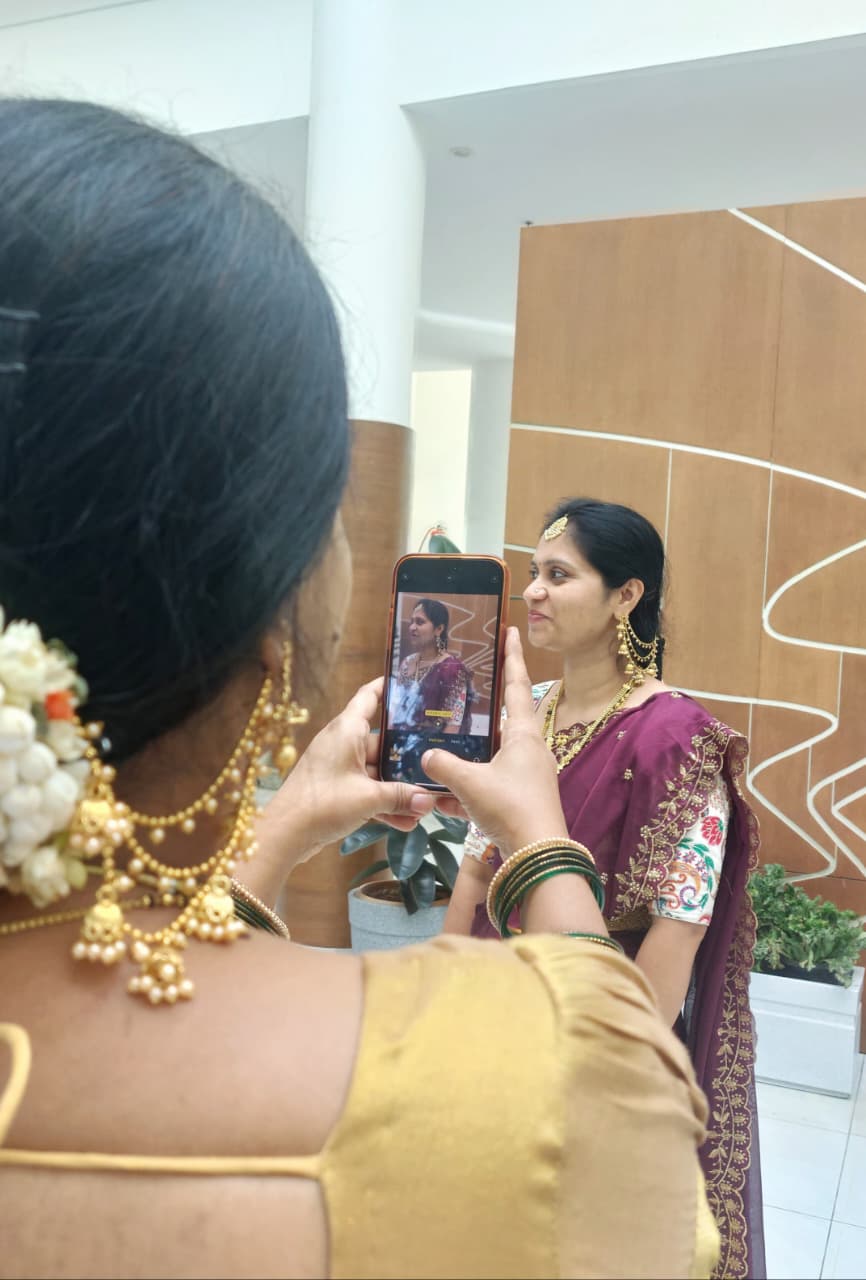 One folk dancer capturing other _Candid _bindhani