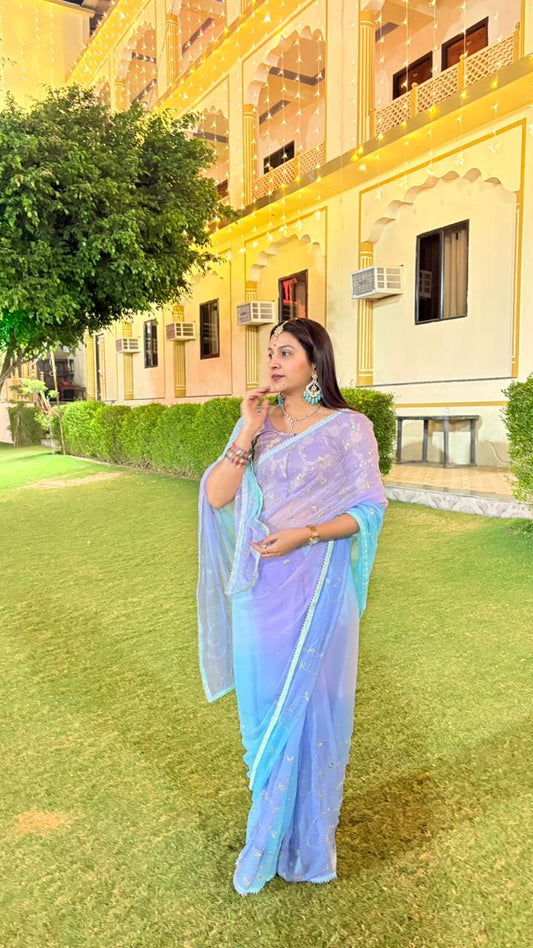 Dr Naital wearing Bindhani tika with chiffon saree.