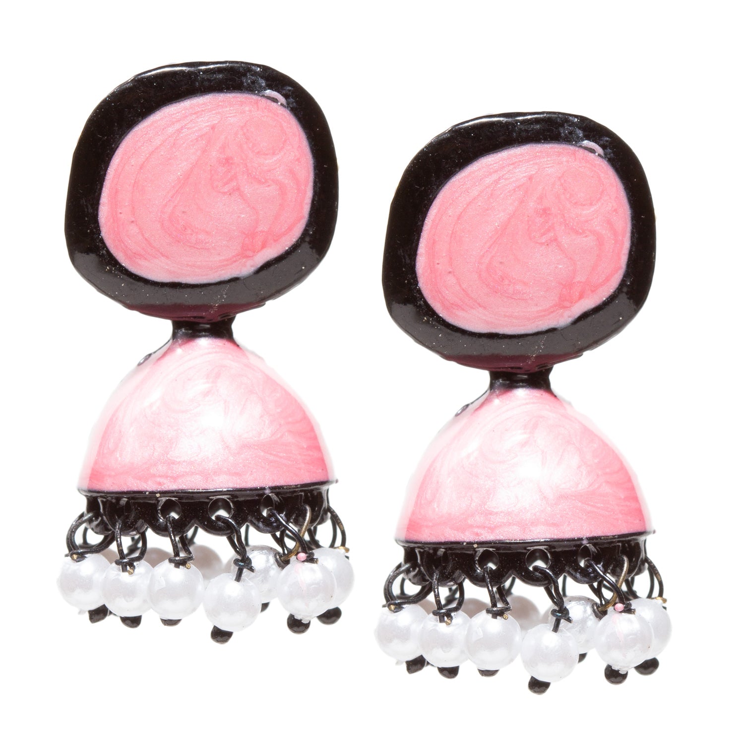 bindhani crafted hand-painted pink earrings under 200