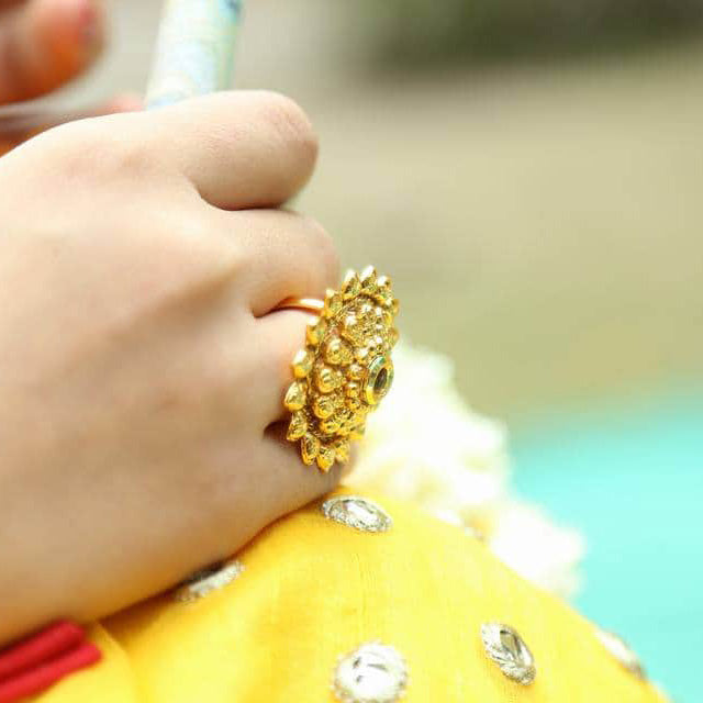 bindhani gold-plated polki kundan stone finger ring for women