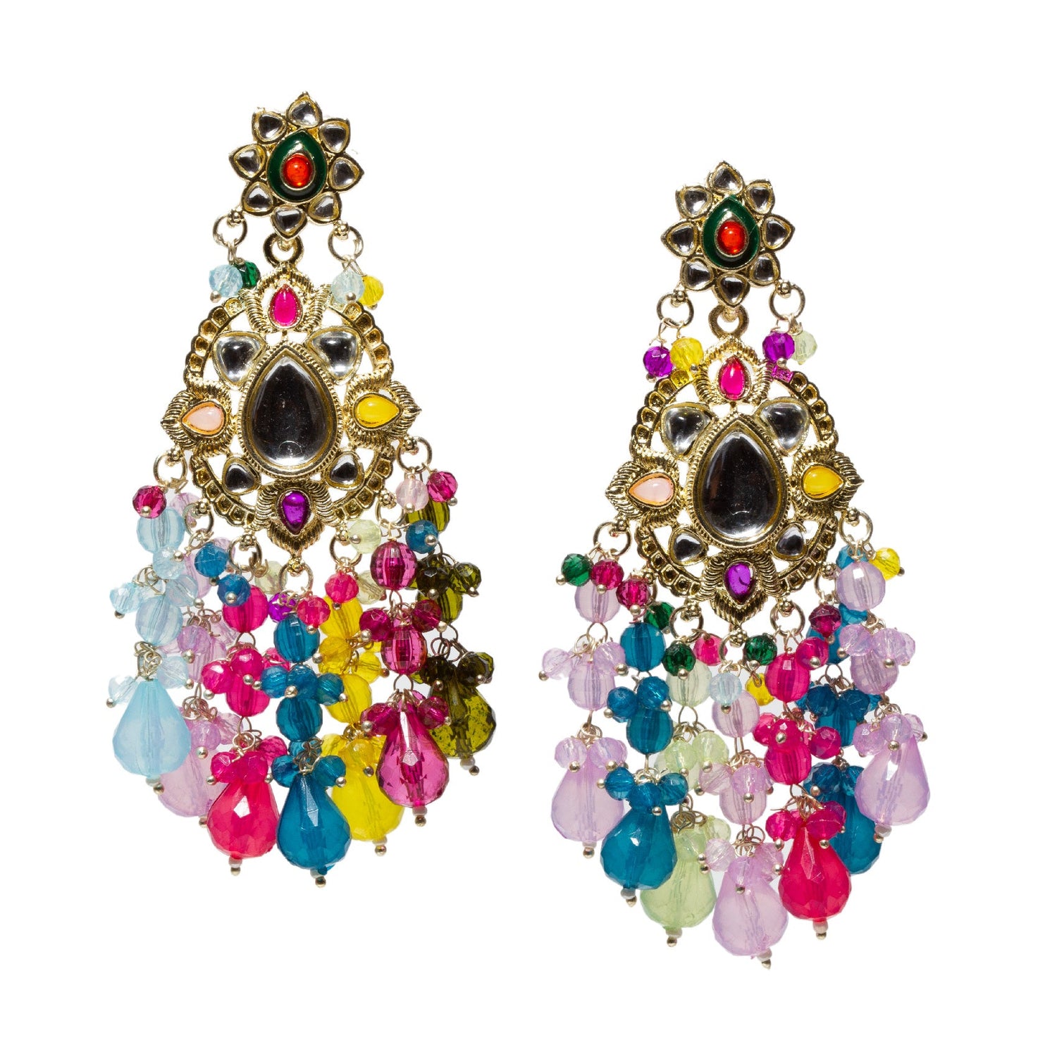 bindhani pair of multi color drops and stone earrings for women