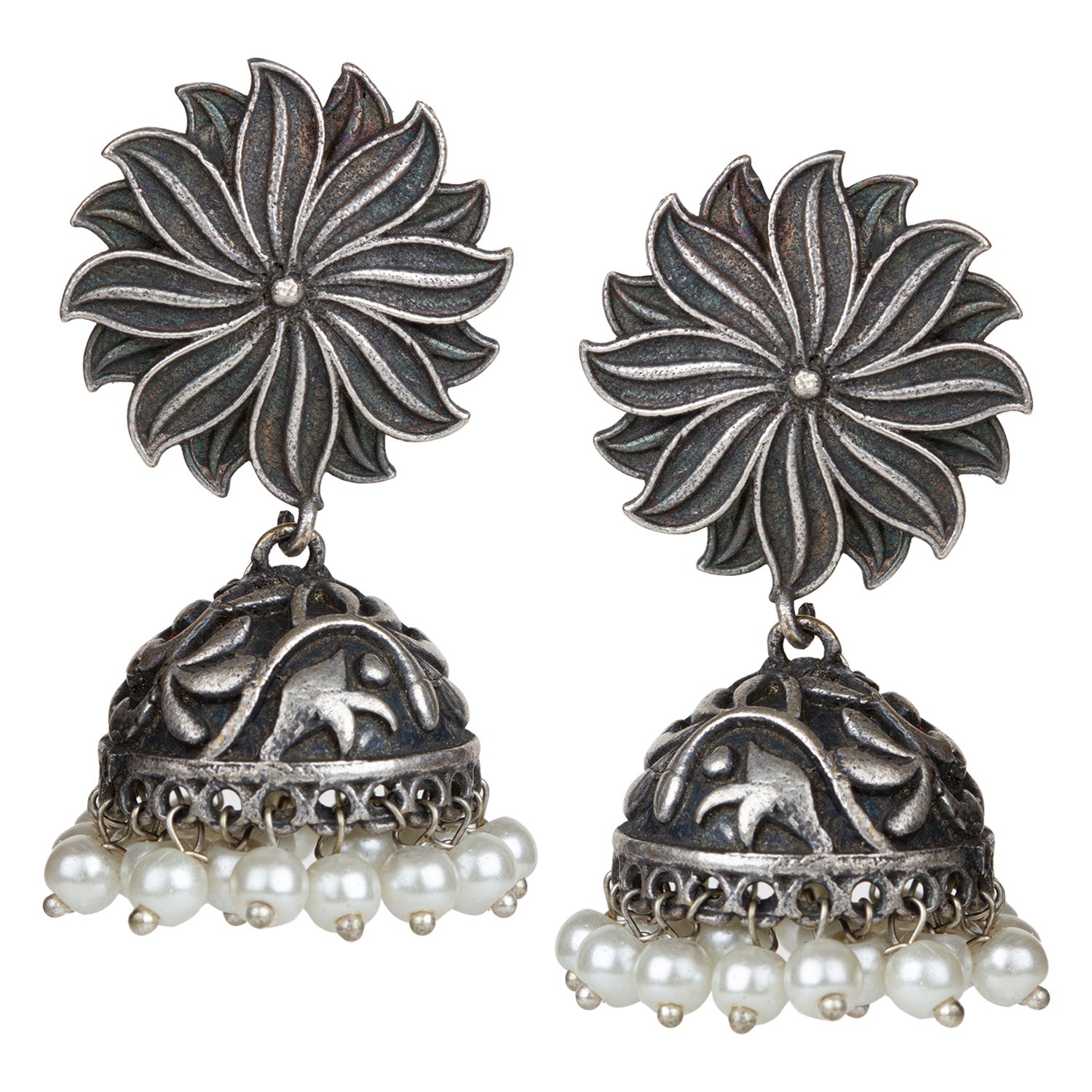 bindhani pair of handmade black metal jhumka earrings for women