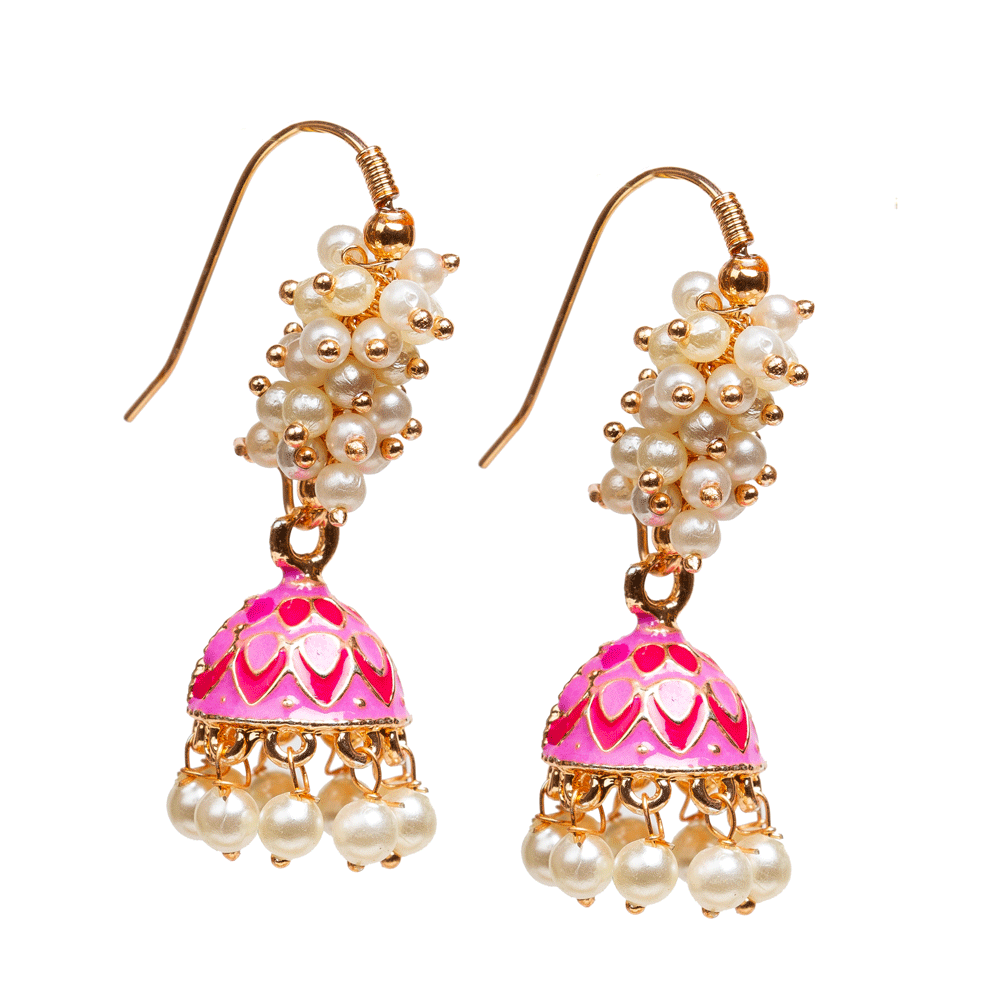 bindhani pink meenakari jhumka earrings for women and girls