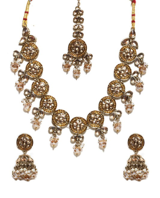 Mehndi-Plated LCT stone choker set with earrings and tikka
