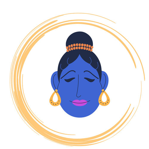 Bindhani meaning bride so our product are crafted by women for women in image women page with happy blue color with long earrings