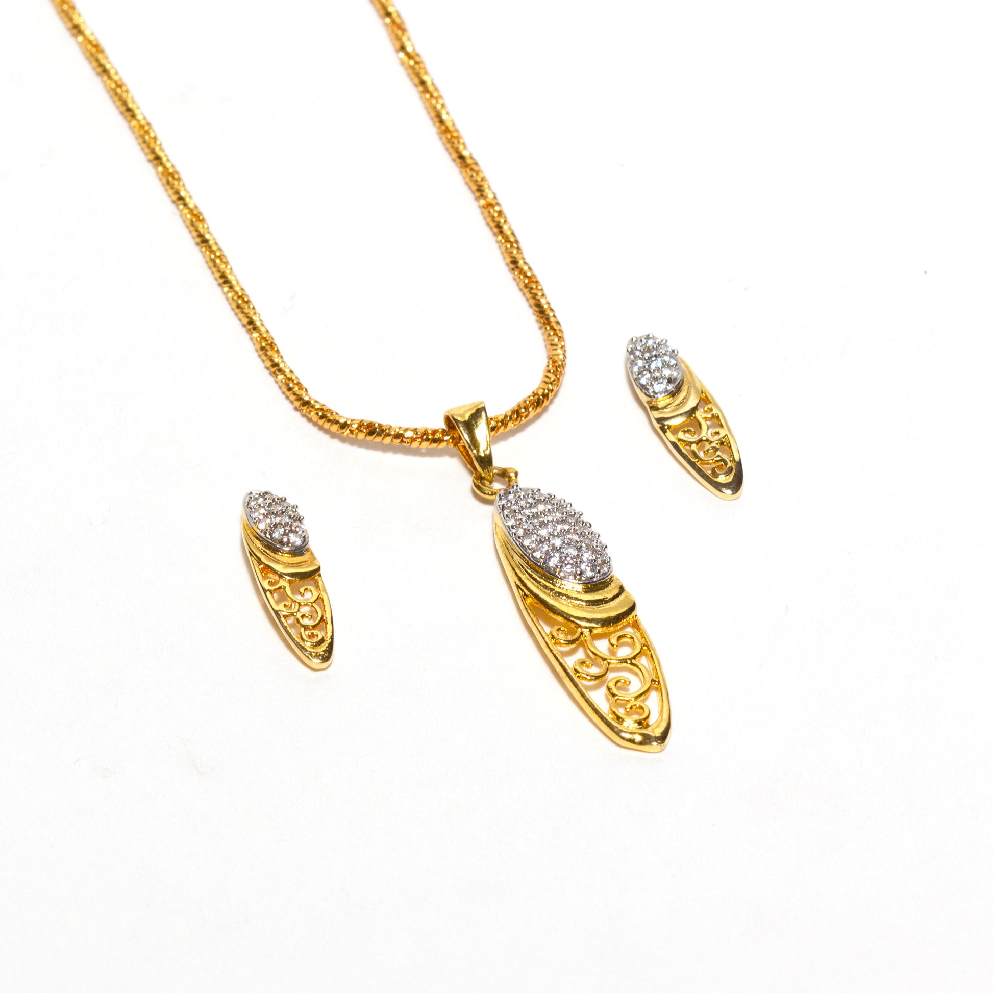 Bindhani American Diamond pendant with studs and chain – elegant handcrafted cz  jewelry for women, perfect for festive and special occasions.
