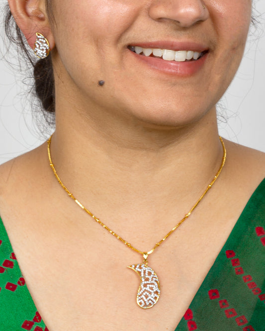 Bindhani-American-Diamond-AD-Stones-Shank-Shaped-Pendant-Studs-with-Chain
