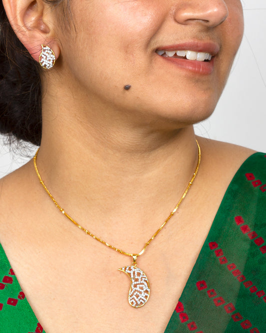 Bindhani-American-Diamond-AD-Stones-Shank-Shaped-Pendant-Studs-with-Chain
