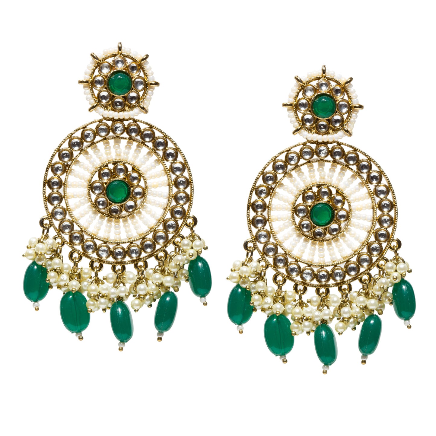 Bindhani-Antique-Mehandi-Gold-Plated-Kundan-Stones-Green-Pearl-drops-Earrings-For-Women-and-Girls