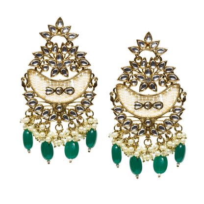 Bindhani-Antique-Mehandi-Gold-Plated-Kundan-Stones-Green-White-Pearl-drops-Chandballi-Earrings-Earrings-For-Women-and-Girls