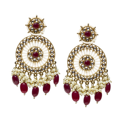 Bindhani-Antique-Mehandi-Gold-Plated-Kundan-Stones-Maroon-Pearl-drops-Earrings-For-Women-and-Girls