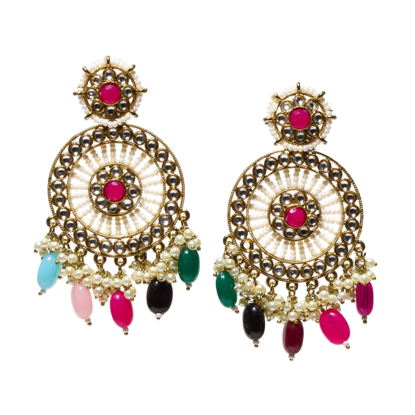 Bindhani-Antique-Mehandi-Gold-Plated-Kundan-Stones-Multicolor-Pearl-drops-Earrings-For-Women-and-Girls