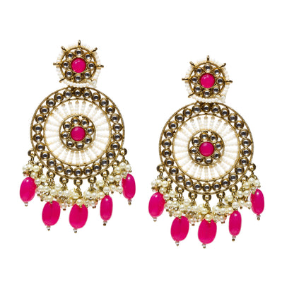 Bindhani-Antique-Mehandi-Gold-Plated-Kundan-Stones-Pink-Pearl-drops-Earrings-For-Women-and-Girls