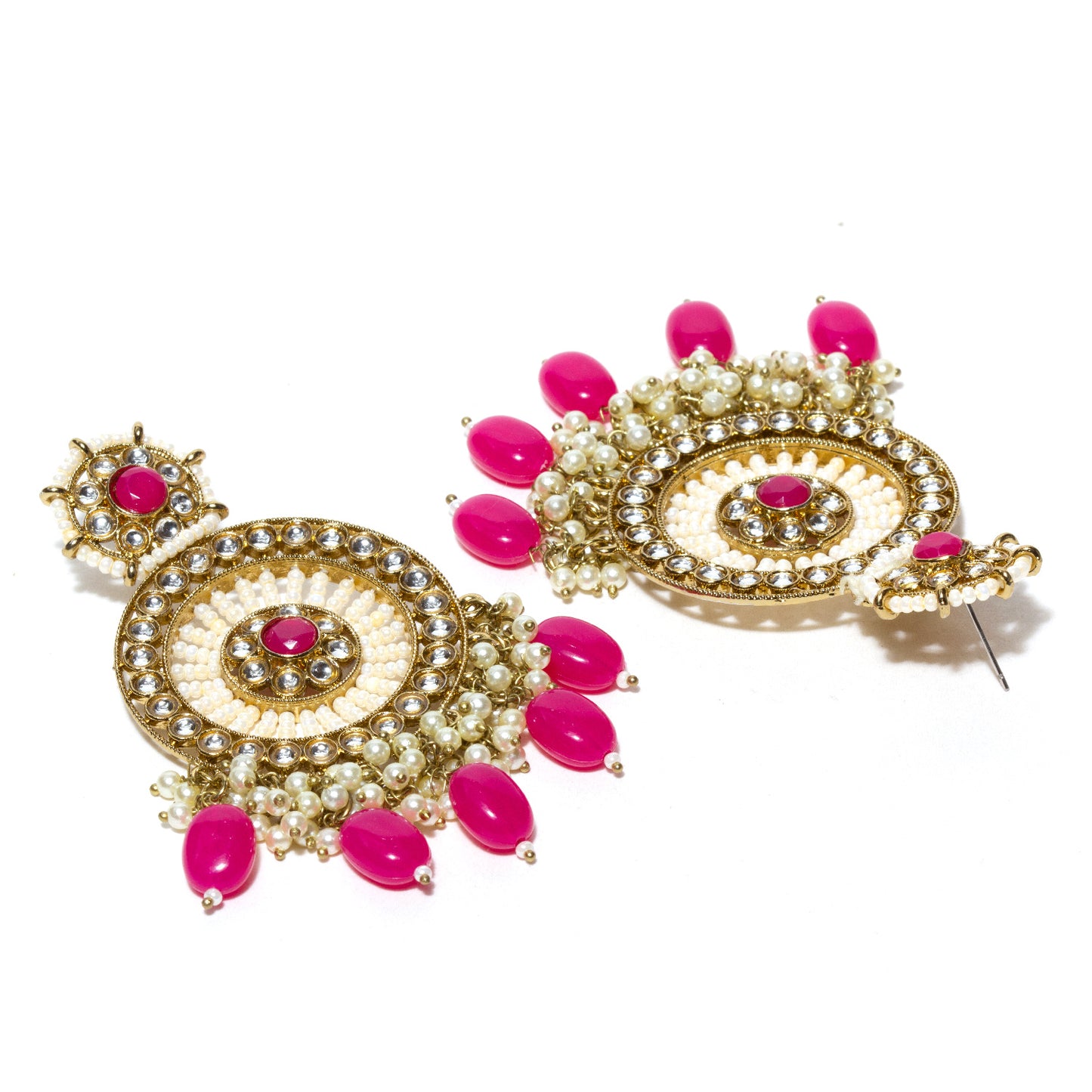 Bindhani-Antique-Mehandi-Gold-Plated-Kundan-Stones-Pink-Pearl-drops-Earrings-For-Women