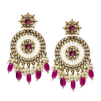 Bindhani-Antique-Mehandi-Gold-Plated-Kundan-Stones-Purple-Wine-Pearl-drops-Earrings-For-Women-and-Girls