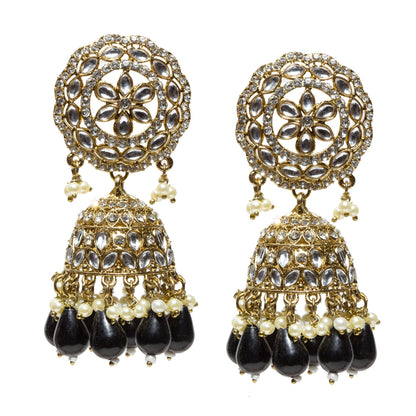 Bindhani-Antique-Mehandi-Gold-Plated-Kundan-Stones-White-Black-Pearl-Drops-Jhumka-Earrings-For-Women-and-Girls