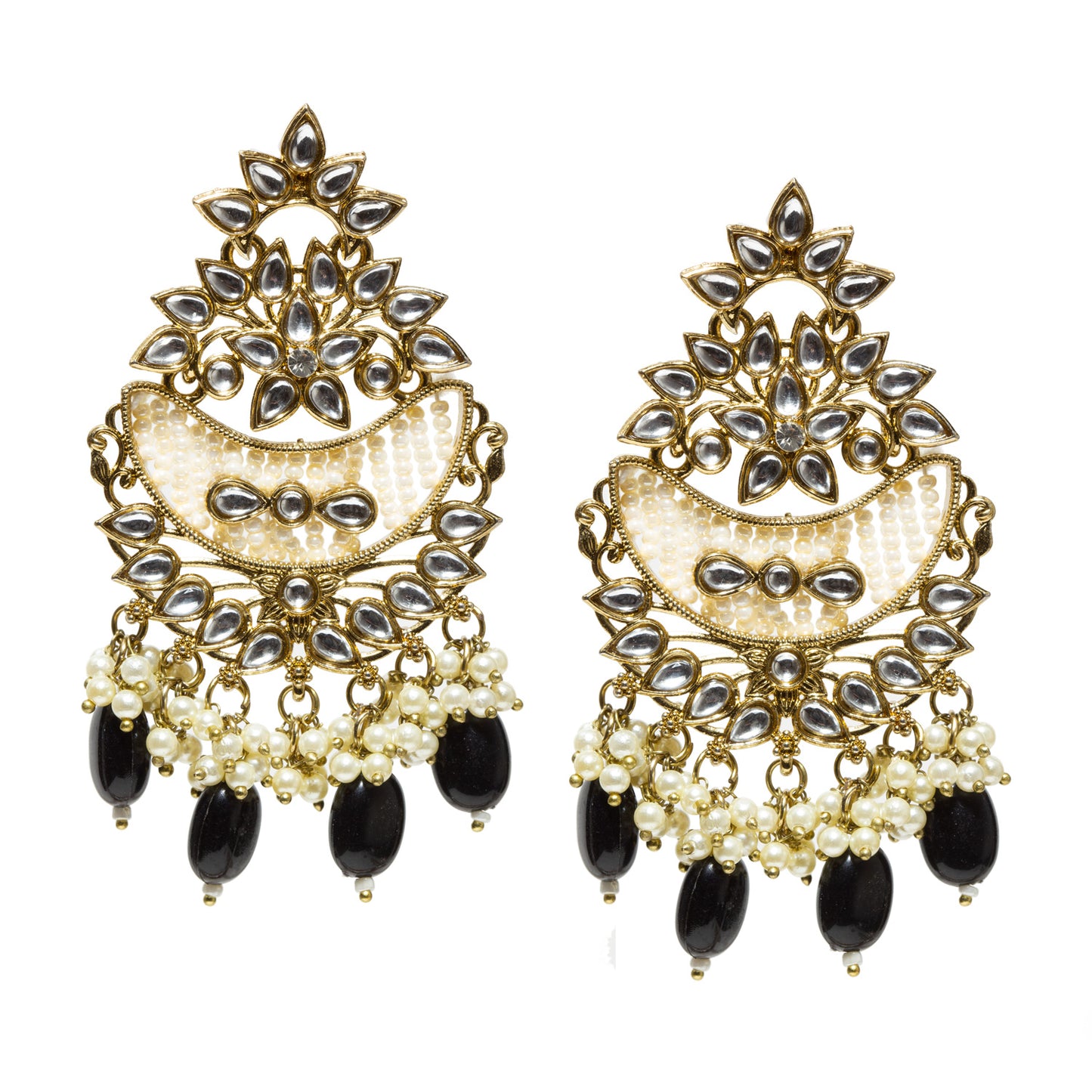 Bindhani-Antique-Mehandi-Gold-Plated-Kundan-Stones-White-Pearl-drops-Chandballi-Earrings-Earrings-For-Women-and-Girls