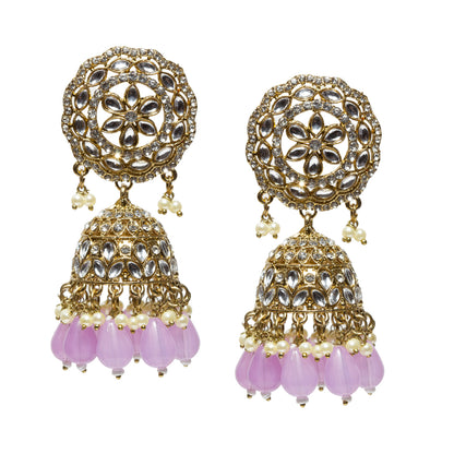 Bindhani-Antique-Mehandi-Gold-Plated-Kundan-Stones-White-Purple-Pearl-Drops-Jhumka-Earrings-For-Women-and-Girls