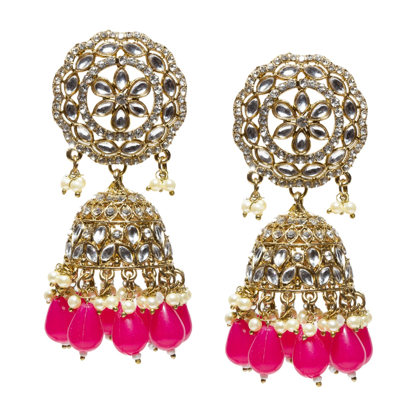 Bindhani-Antique-Mehandi-Gold-Plated-Kundan-Stones-White-Rani-Pink-Pearl-Drops-Jhumka-Earrings-For-Women