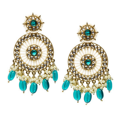 Bindhani-Antique-Mehandi-Gold-Plated-Kundan-Stones-White-Sea-Green-Pearl-drops-Earrings-For-Women-and-Girls