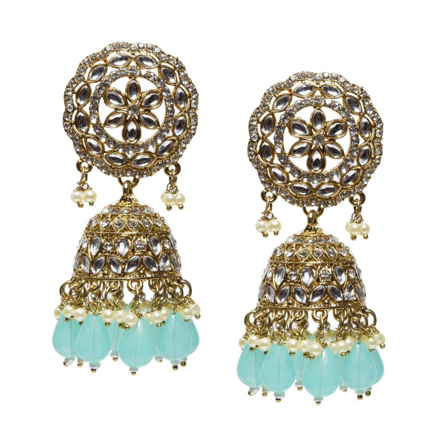 Bindhani-Antique-Mehandi-Gold-Plated-Kundan-Stones-White-Turquoise-Pearl-Drops-Jhumka-Earrings-For-Women