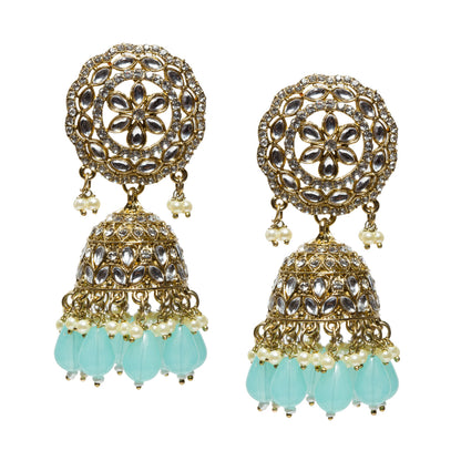 Bindhani-Antique-Mehandi-Gold-Plated-Kundan-Stones-White-Turquoise-Pearl-Drops-Jhumka-Earrings-For-Women