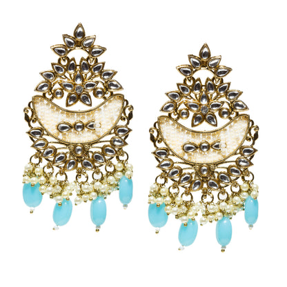 Bindhani-Antique-Mehandi-Gold-Plated-Kundan-Stones-White-Turquoise-Pearl-drops-Chandballi-Earrings-Earrings-For-Women-and-Girls