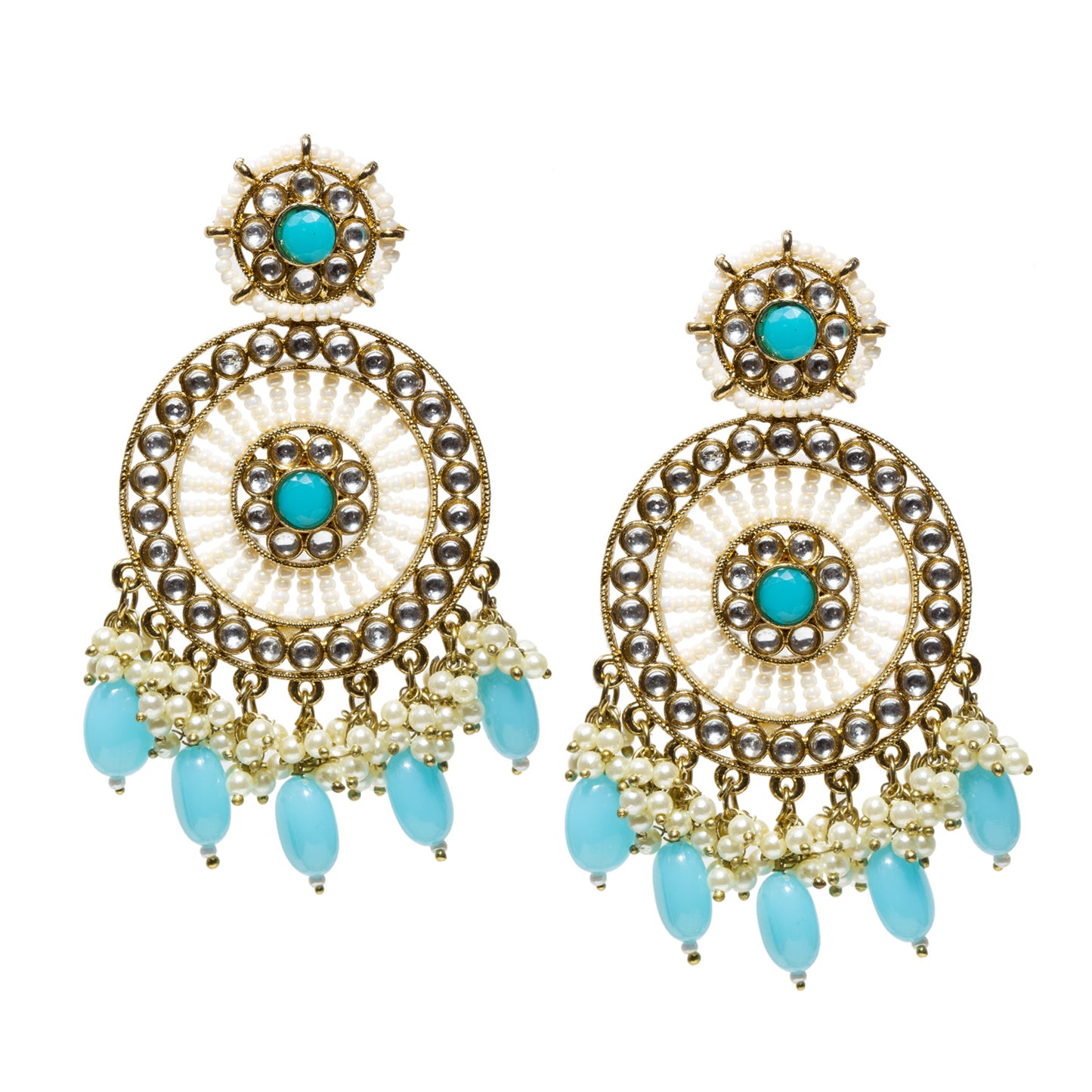 Bindhani-Antique-Mehandi-Gold-Plated-Kundan-Stones-White-Turquoise-Pearl-drops-Earrings-For-Women-and-Girls